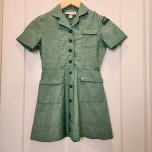 Vintage 1960s‎ Official Girl Scout Green Uniform Shirt Dress Size 7 Cotton Retro